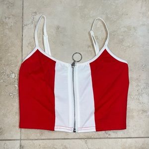 NWOT Superdown Red & White Zip up Crop